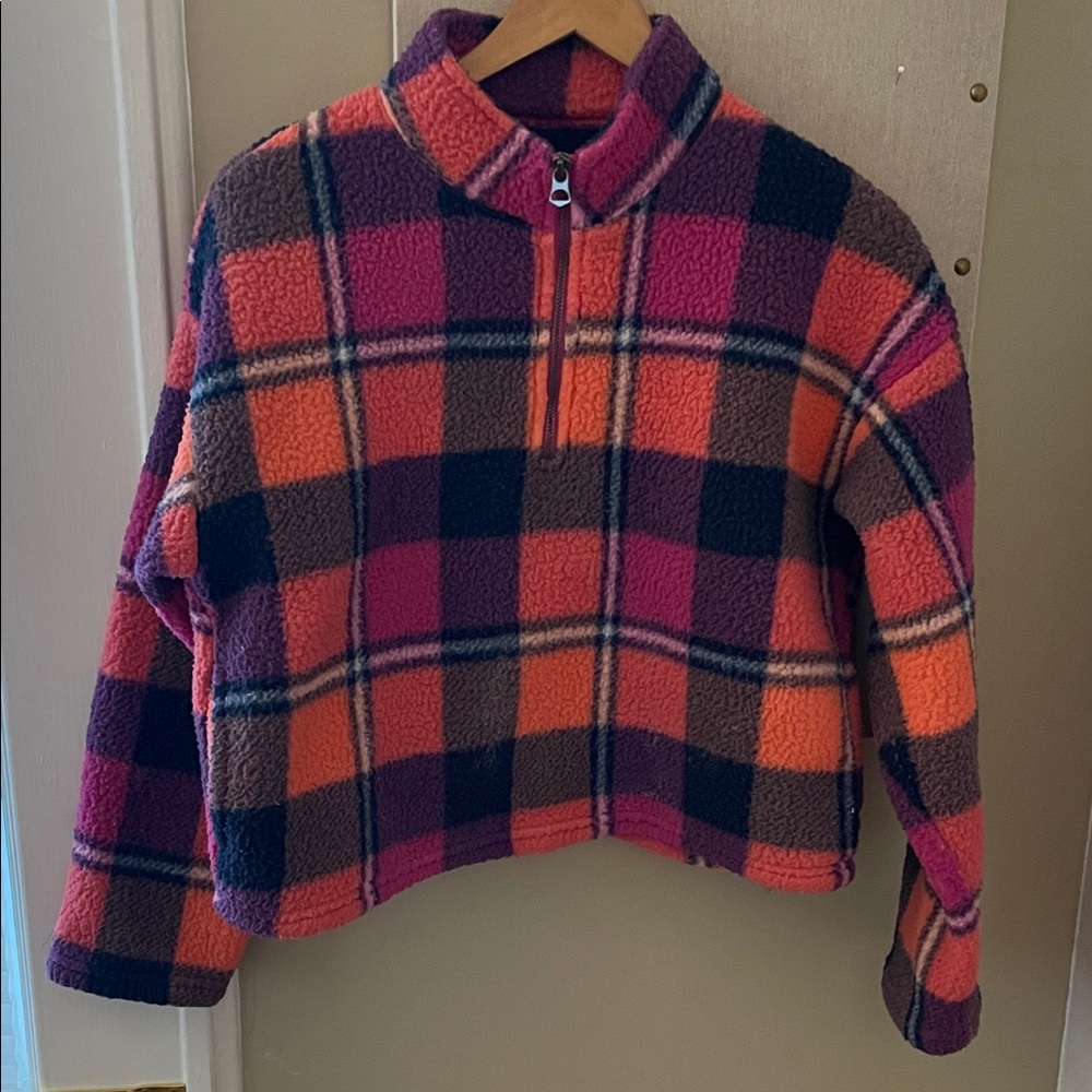 American Eagle Colorful Plaid Fleece Jacket XS